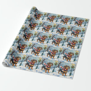 Cute Dachshund Puppy Cosy Winter Scarf Art Wrapping Paper