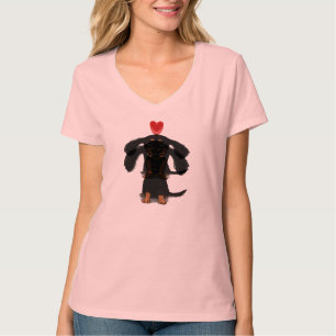 Cute Dachshund Puppy Dog with Pink Heart T-Shirt