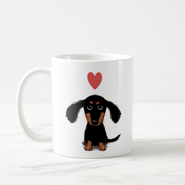 Cute Dachshund Puppy Dog with Valentine Heart Coffee Mug (Left)