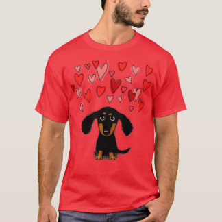 Cute Dachshund Puppy Dog with Valentine Hearts T-Shirt