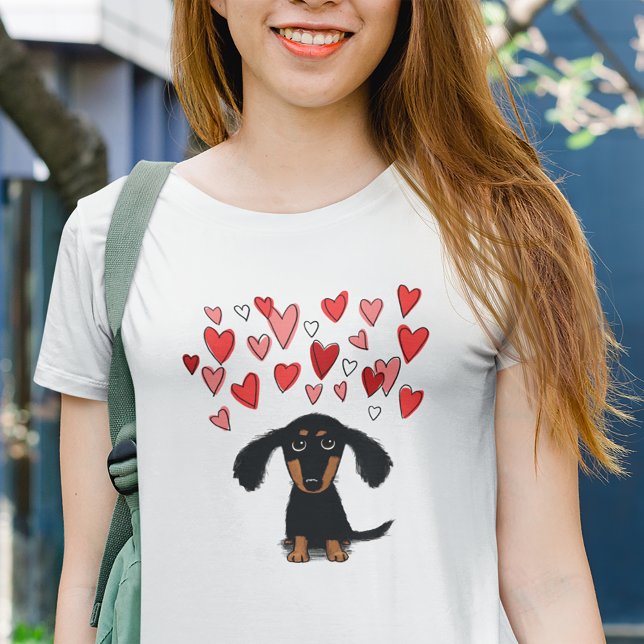 Cute Dachshund Puppy Dog with Valentine Hearts T-Shirt (Creator Uploaded)