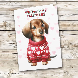 Cute Dachshund Puppy in Sweater Valentine Holiday Card