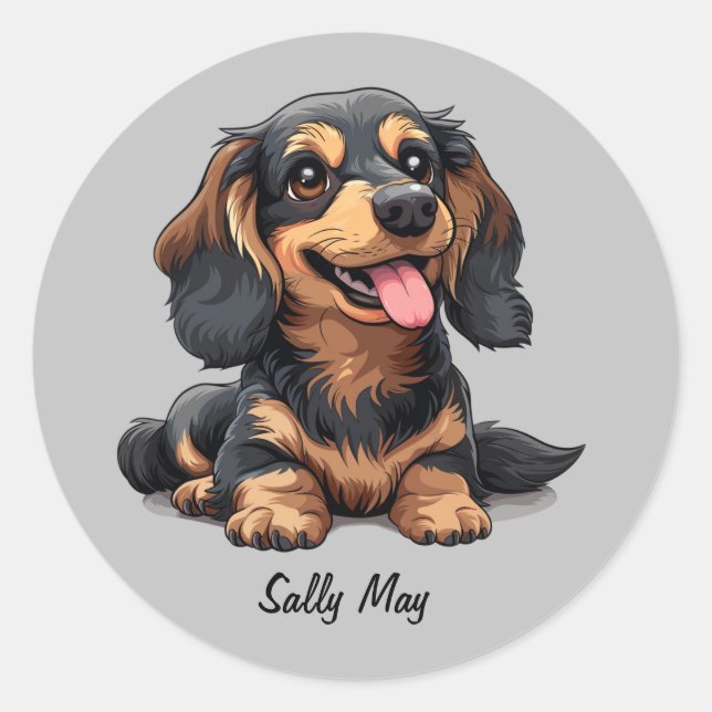 Cute Dachshund Puppy Round Sticker Custom (Front)