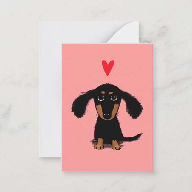 Cute Dachshund Puppy Valentine with Heart Card (Front)