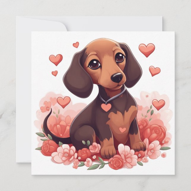 Cute Dachshund Puppy with Hearts (Front)