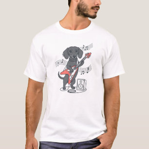 Cute Dachshund Rocker Flying V Electric Guitar T-Shirt