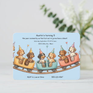 Cute Dachshund Roller Coaster Birthday Party Invitation