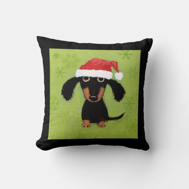 Cute Dachshund Santa Clause - Funny Dog Christmas Cushion (Front)