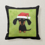 Cute Dachshund Santa Clause - Funny Dog Christmas Cushion<br><div class="desc">Update your space this holiday season with a cute Dachshund throw pillow. Funny black and tan wiener dog puppy wearing a Santa hat. This original Doxie lover’s decorative pillow will add some holiday cheer to your sofa or bed. A perfect Christmas gift for weenie dog lovers. Visit Jenn’s Doodle World...</div>