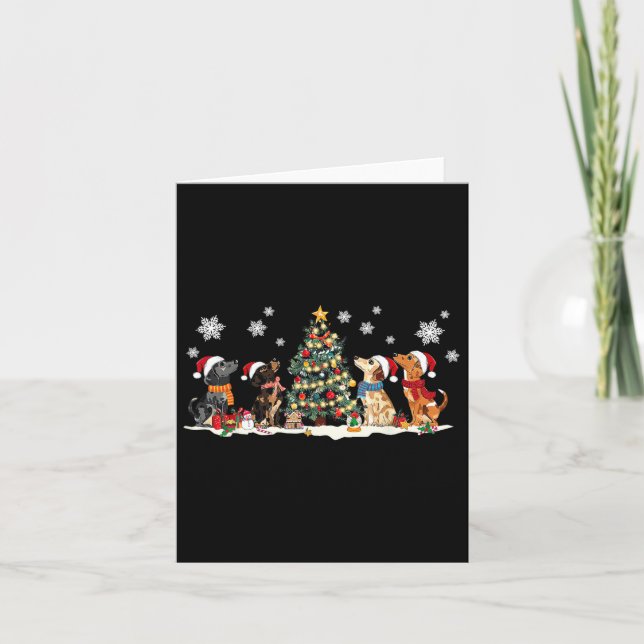 Cute Dachshund Santa Hat Christmas Tree Lights Dog Card (Front)