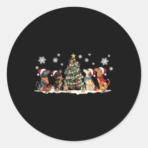 Cute Dachshund Santa Hat Christmas Tree Lights Dog Classic Round Sticker