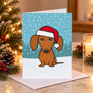 Cute Dachshund Santa Wiener Dog Christmas Holiday Card