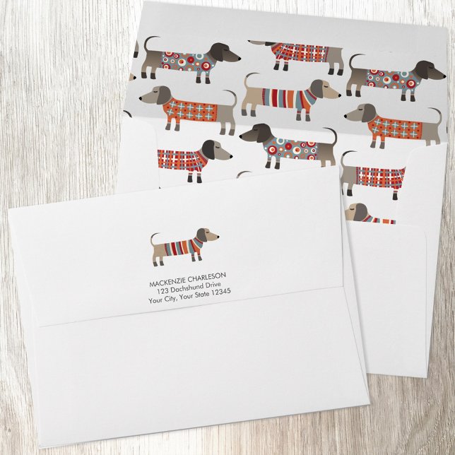 Cute Dachshund Sausage or Wiener Dog Envelope (Dachsund Wiener Sausage Dog personalized return address envelopes)