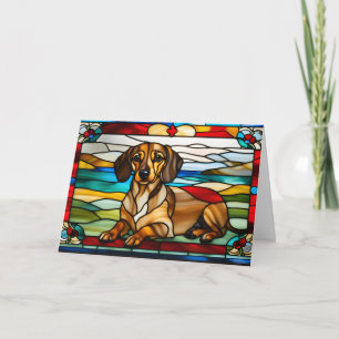 Cute Dachshund Stained Glass Card