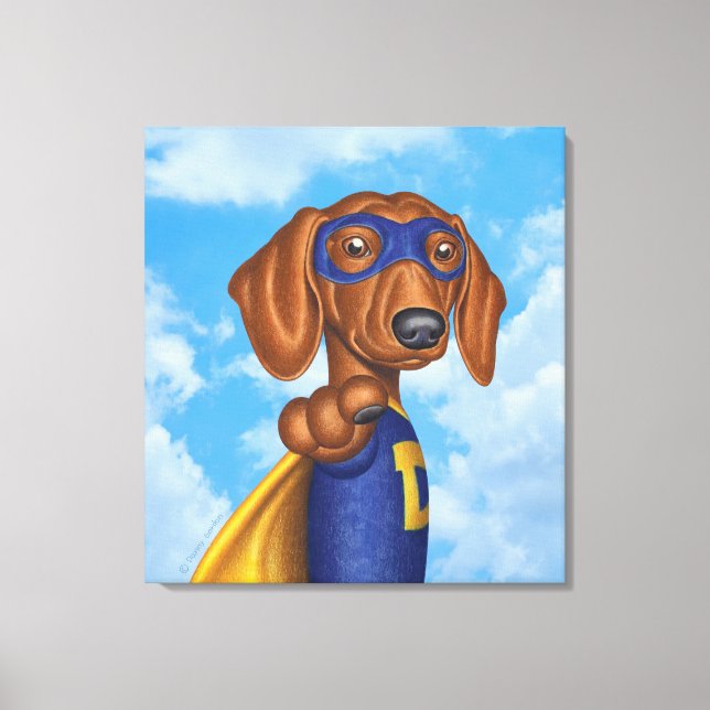 Cute Dachshund Superhero Canvas Print (Front)