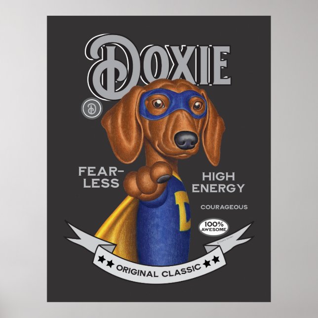 Cute Dachshund Superhero Poster (Front)