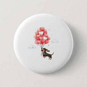 Cute Dachshund Valentine Heart Balloon Dog Lover  6 Cm Round Badge