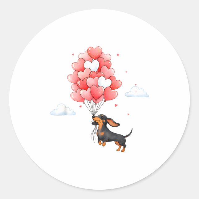 Cute Dachshund Valentine Heart Balloon Dog Lover  Classic Round Sticker (Front)