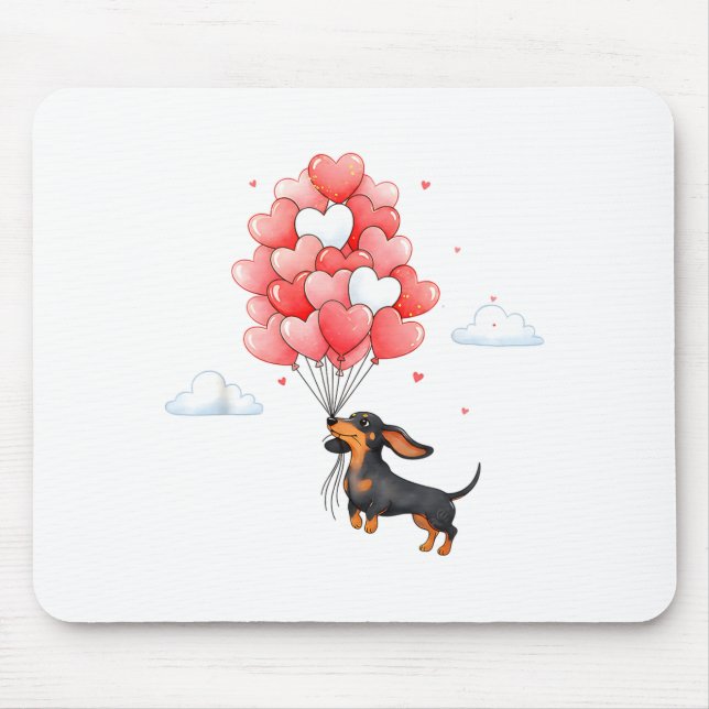 Cute Dachshund Valentine Heart Balloon Dog Lover  Mouse Pad (Front)