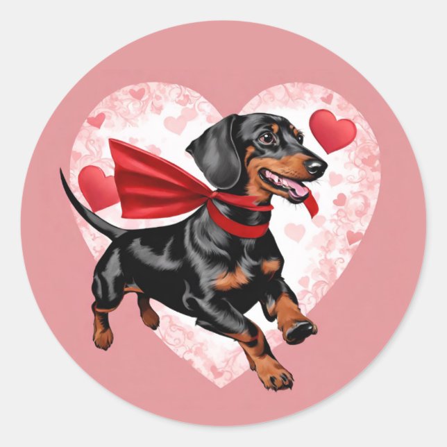 Cute Dachshund Valentines Day  Classic Round Sticker (Front)