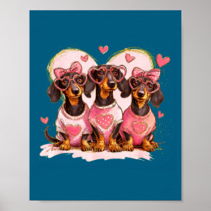 Cute Dachshund Valentines Heart Dog Lover Men Wome Poster