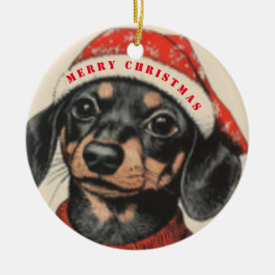 Cute Dachshund, Vintage Merry Christmas Ceramic Tree Decoration