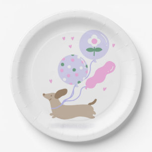 Cute Dachshund Weiner Dog Lover Party Pink Paper Plate