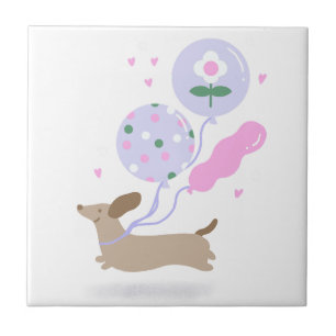 Cute Dachshund Weiner Dog Lover Party Pink Tile