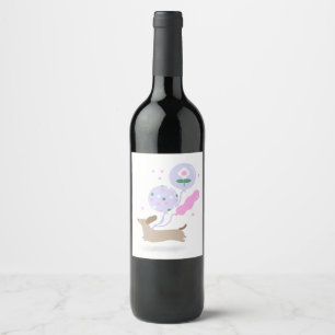 Cute Dachshund Weiner Dog Lover Party Pink Wine Label