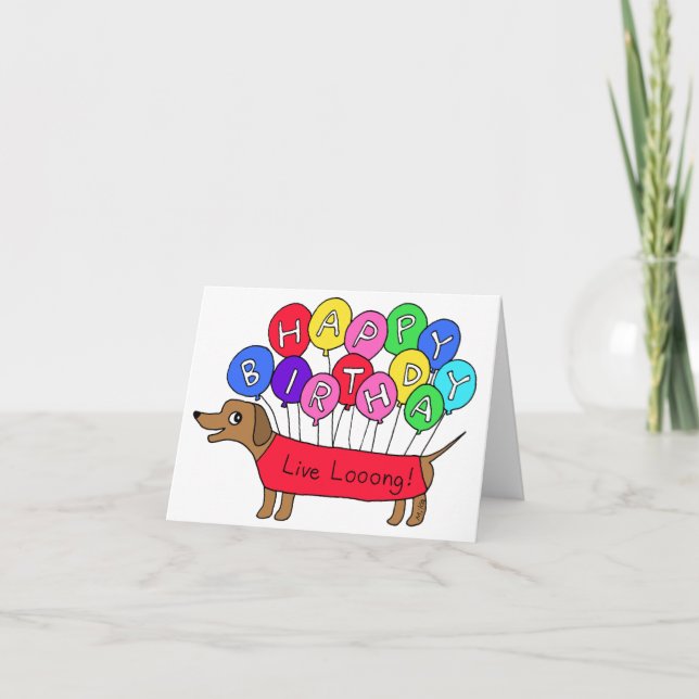 Cute Dachshund Weiner Dog with Balloon Birthday Card (Front)