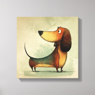 Cute Dachshund – Whimsical Dog Illustration Canvas Print