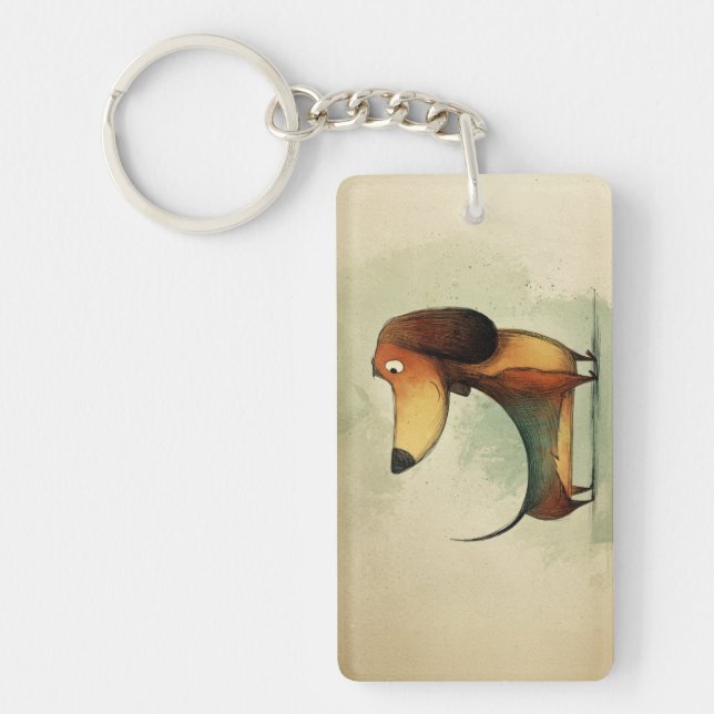Cute Dachshund – Whimsical Dog Illustration Key Ring (Front)