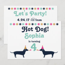 Cute Dachshund Wiener Dog Birthday Invitation.
