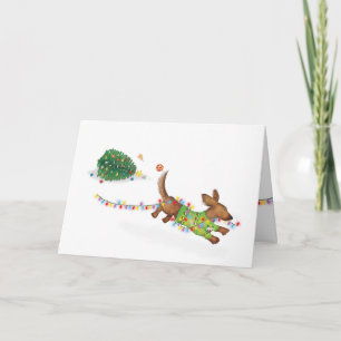 Cute dachshund with fairy lights Christmas card