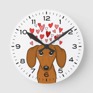 Cute Dachshund with Hearts Wiener Dog Round Clock