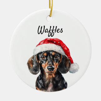 Cute Dachshund with Santa Hat Ceramic Tree Decoration