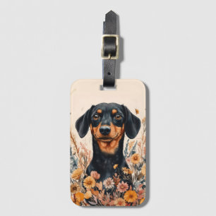 Cute Dachshund with Wildflowers Painting Luggage Tag