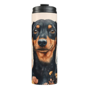 Cute Dachshund with Wildflowers Painting Thermal Tumbler
