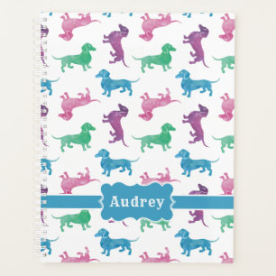 Cute Dachshunds Custom Name Pastel Colours Planner