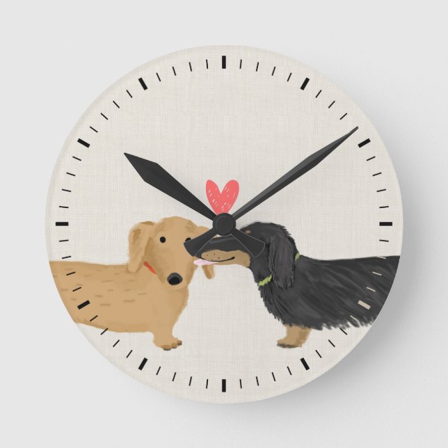 Cute Dachshunds Love Wiener Dogs with Heart Round Clock (Front)