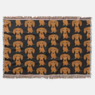 Cute Dachshunds Pattern Smooth Coated Red Doxies Throw Blanket