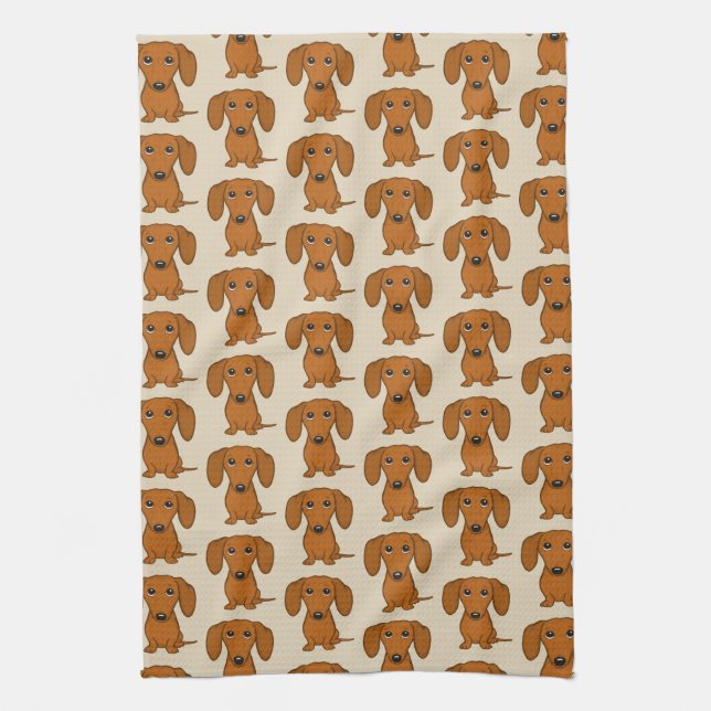 Cute Dachshunds Pattern Tea Towel (Vertical)