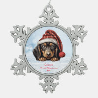 Cute Dachshunds Puppy Dog Santa Hat 1st Christmas