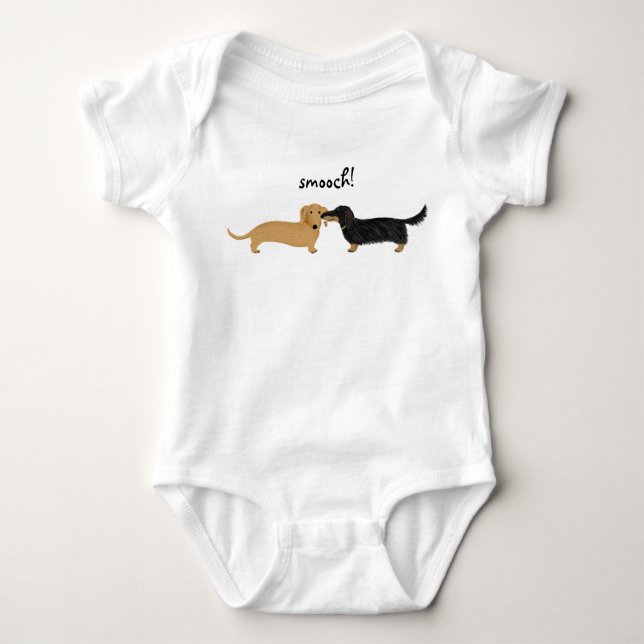 Cute Dachshunds Smooch | Wiener Dog Lover's Baby Bodysuit (Front)