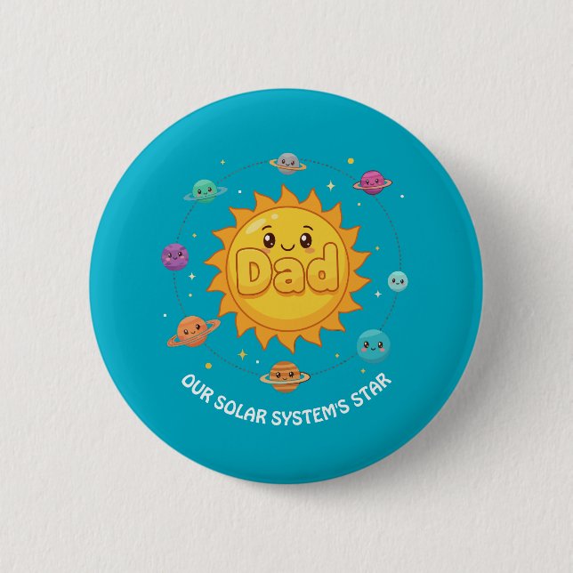 Cute Dad Solar System Star Space Cartoon 6 Cm Round Badge (Front)