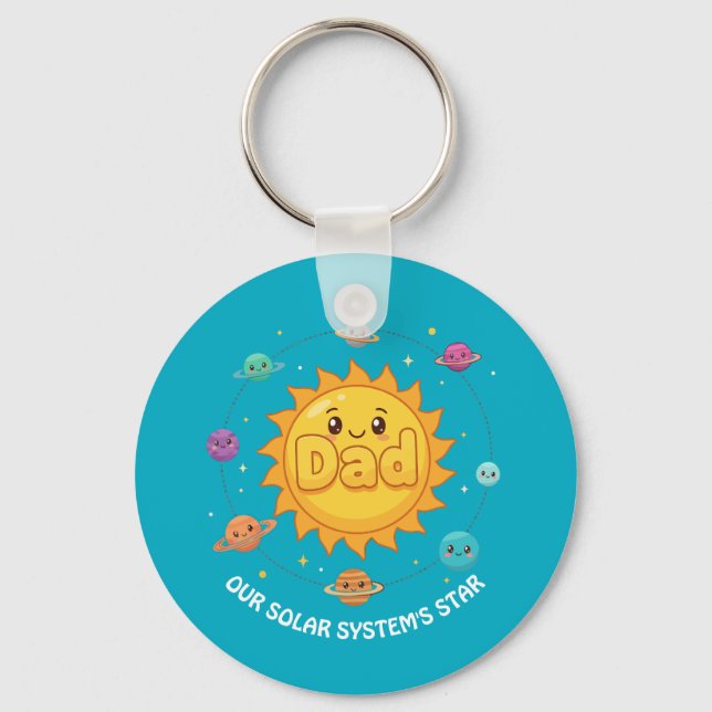 Cute Dad Solar System Star Space Cartoon Key Ring (Front)