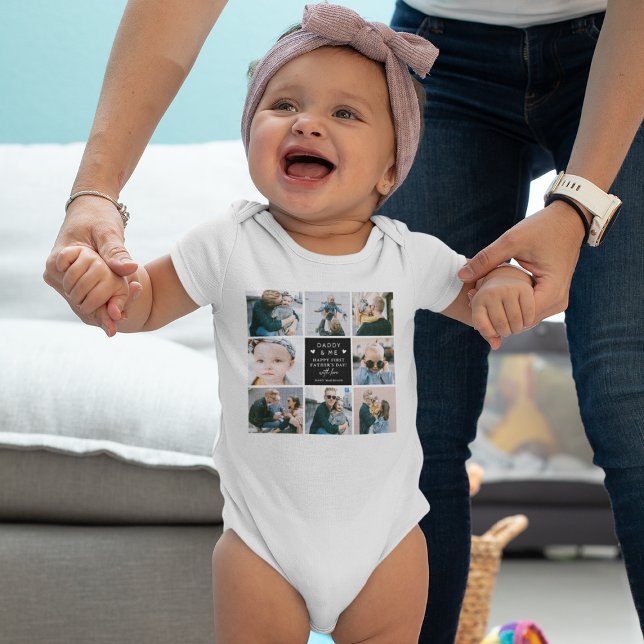 Cute 'Daddy & Me' Photo Collage 1st Father's Day Baby Bodysuit (Creator Uploaded)