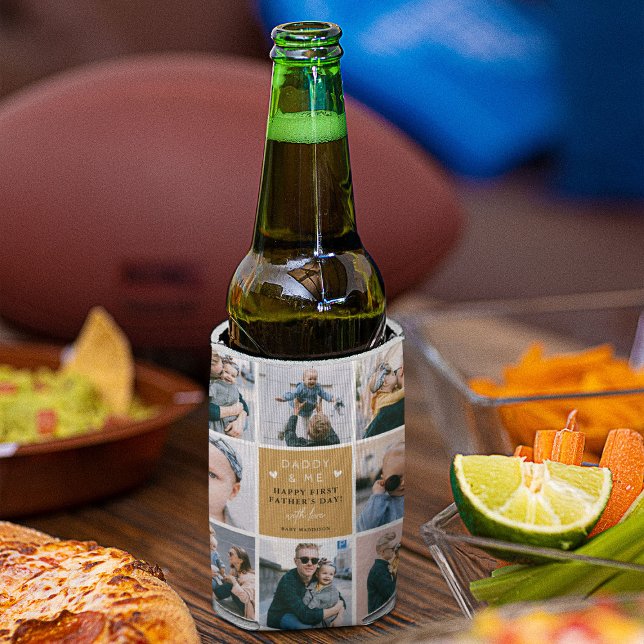 Cute 'Daddy & Me' Photo Collage 1st Father's Day Can Cooler (Creator Uploaded)