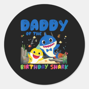 Cute Daddy Of The Birthday Family Shark Boy Girl B Classic Round Sticker