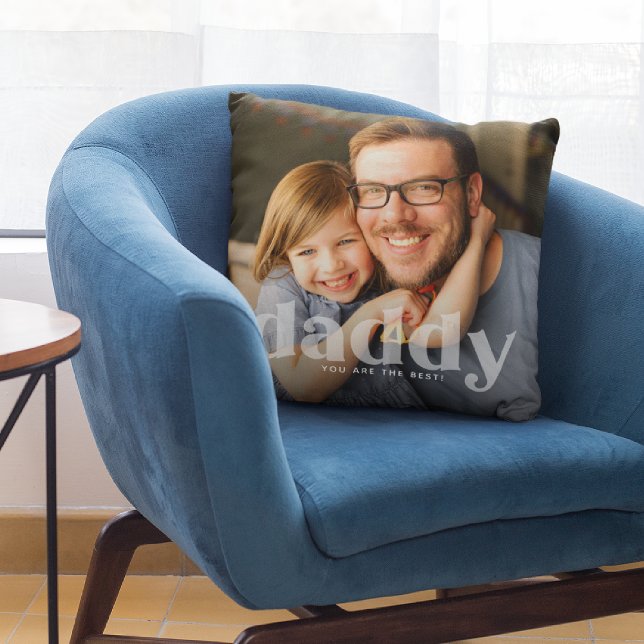Cute Daddy Overlay Typography Photo  Cushion (Creator Uploaded)